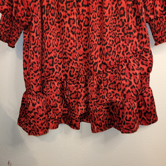 MICHAEL Michael Kors Animal Print Red Ruffled Long Sleeve Dress Size 2X - Picture 4 of 8